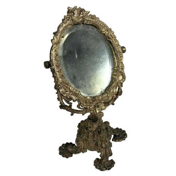 Antique Decorative French-Style Ornate Bronze Vanity Mirror Tilting Stand - Picture 1 of 9